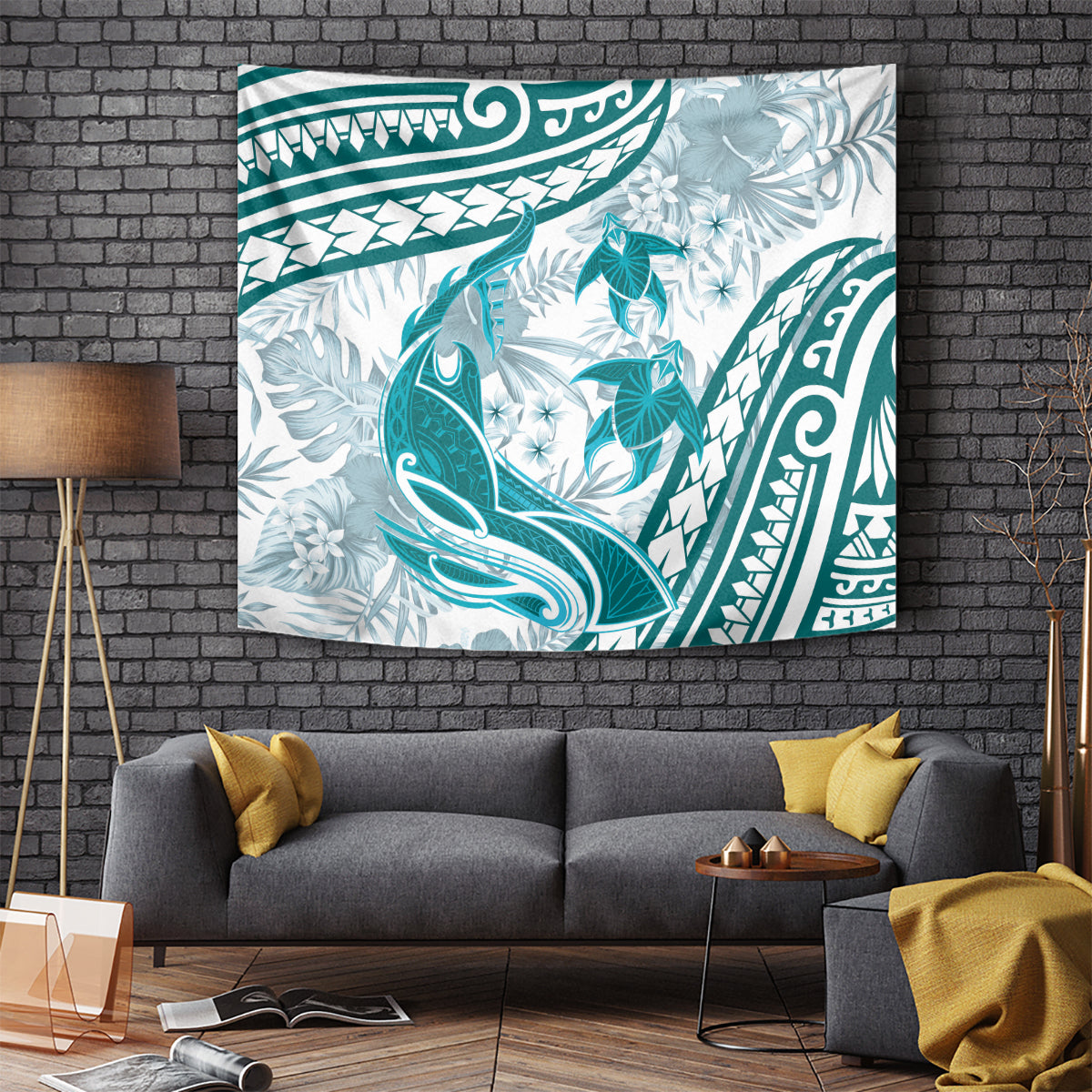 Cyan Polynesia Tapestry Polynesian Turtle Shark Tattoo Tropical Vintage LT14 - Polynesian Pride