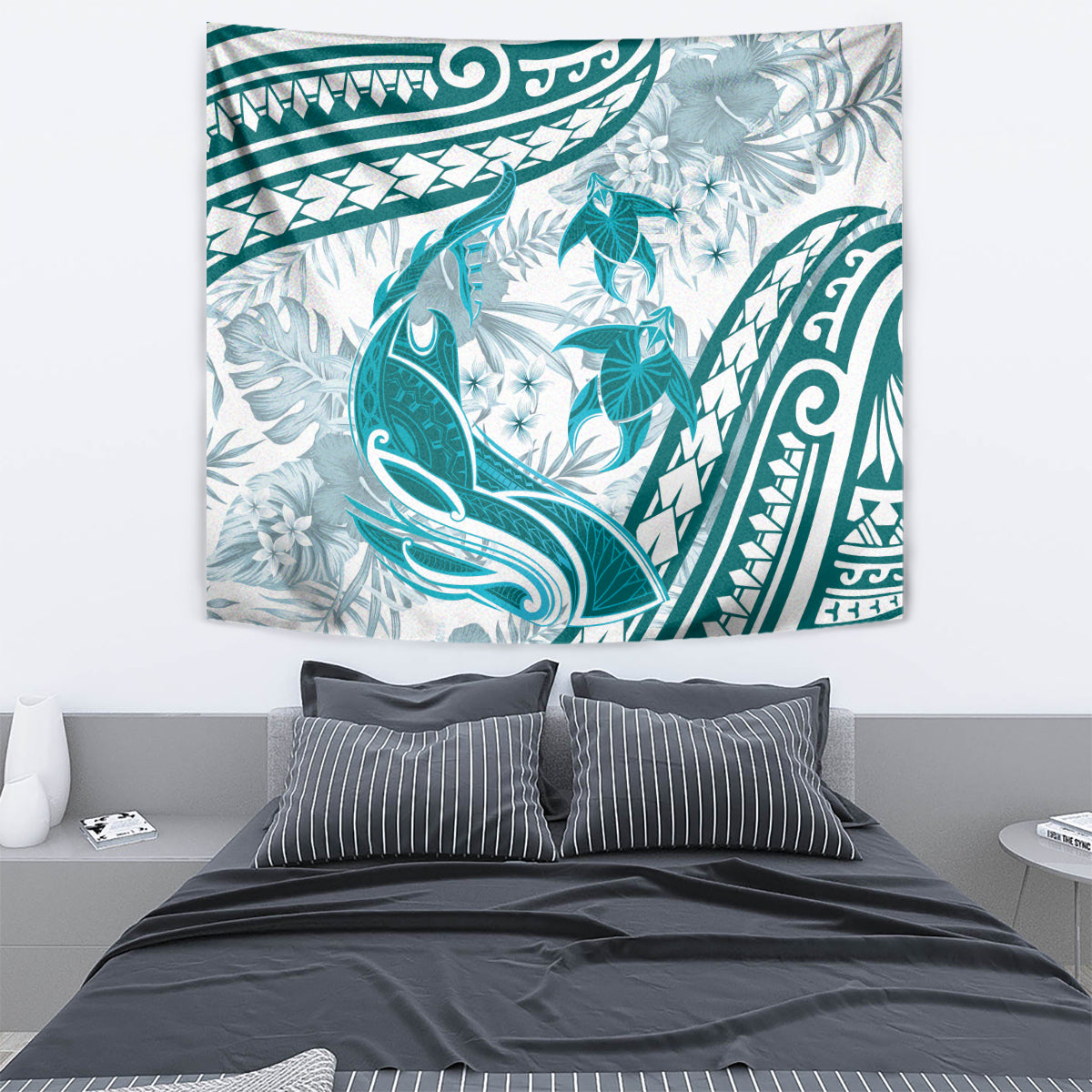Cyan Polynesia Tapestry Polynesian Turtle Shark Tattoo Tropical Vintage LT14 - Polynesian Pride