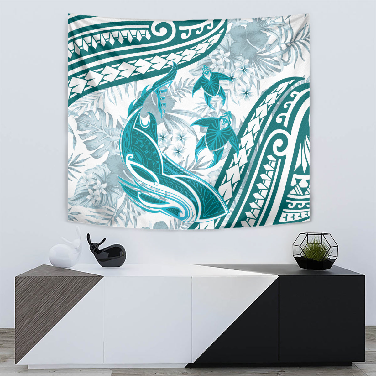Cyan Polynesia Tapestry Polynesian Turtle Shark Tattoo Tropical Vintage LT14 - Polynesian Pride