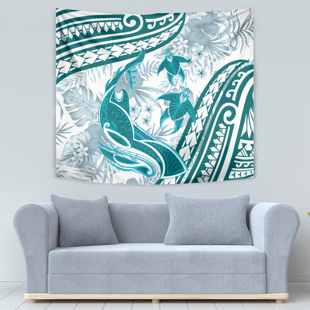 Cyan Polynesia Tapestry Polynesian Turtle Shark Tattoo Tropical Vintage LT14 - Polynesian Pride