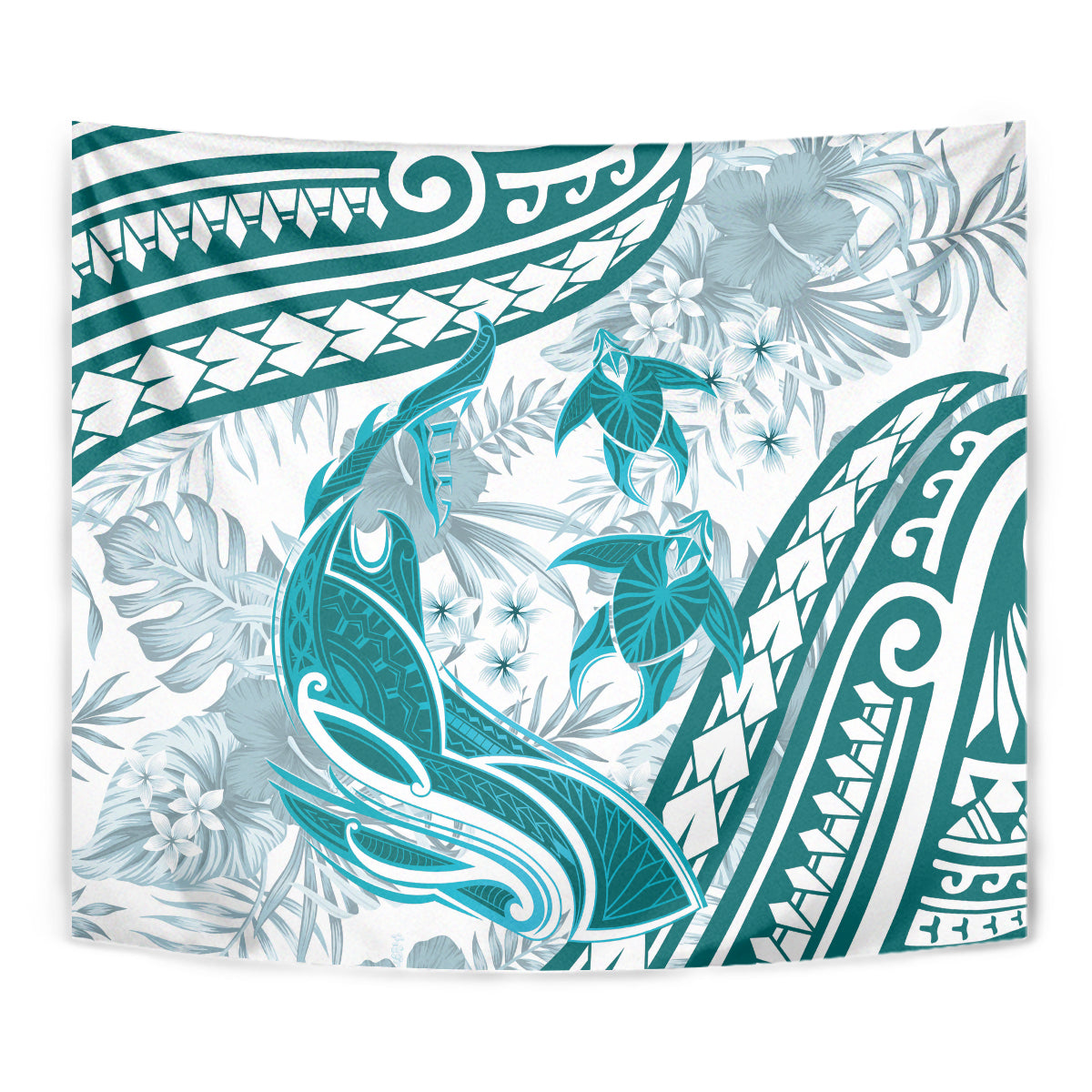 Cyan Polynesia Tapestry Polynesian Turtle Shark Tattoo Tropical Vintage LT14 - Polynesian Pride
