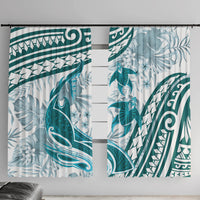Cyan Polynesia Window Curtain Polynesian Turtle Shark Tattoo Tropical Vintage LT14 With Hooks Cyan - Polynesian Pride
