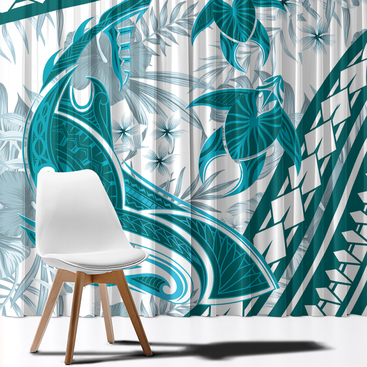 Cyan Polynesia Window Curtain Polynesian Turtle Shark Tattoo Tropical Vintage LT14 - Polynesian Pride