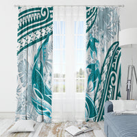 Cyan Polynesia Window Curtain Polynesian Turtle Shark Tattoo Tropical Vintage LT14 - Polynesian Pride
