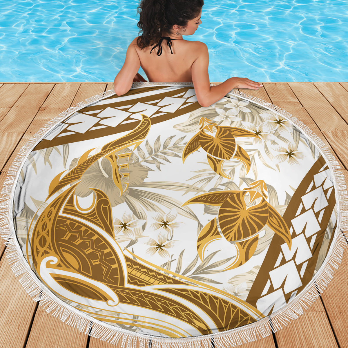 Gold Polynesia Beach Blanket Polynesian Turtle Shark Tattoo Tropical Vintage LT14 - Polynesian Pride
