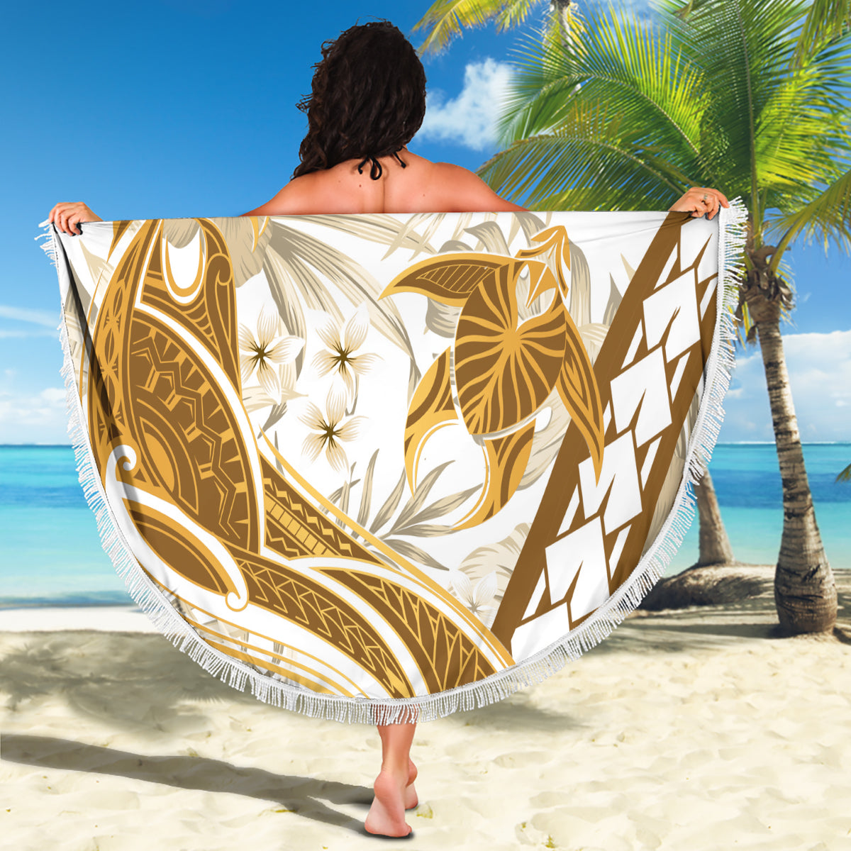 Gold Polynesia Beach Blanket Polynesian Turtle Shark Tattoo Tropical Vintage LT14 - Polynesian Pride