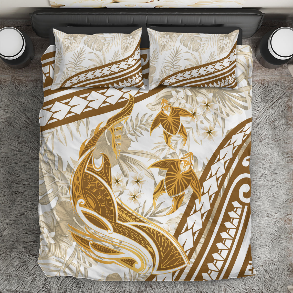 Gold Polynesia Bedding Set Polynesian Turtle Shark Tattoo Tropical Vintage LT14 Gold - Polynesian Pride