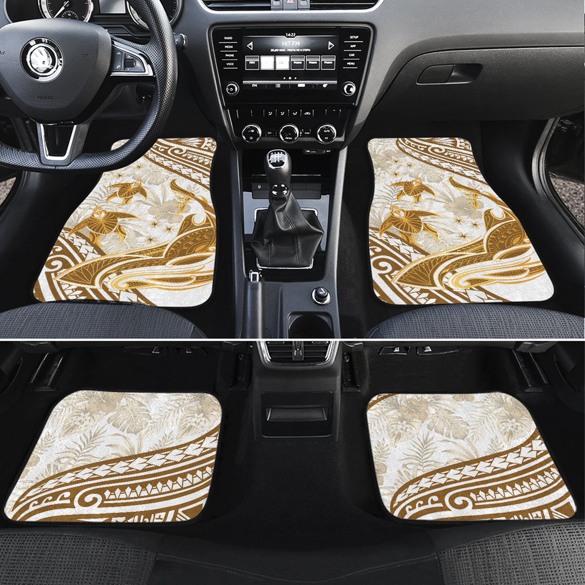 Gold Polynesia Car Mats Polynesian Turtle Shark Tattoo Tropical Vintage