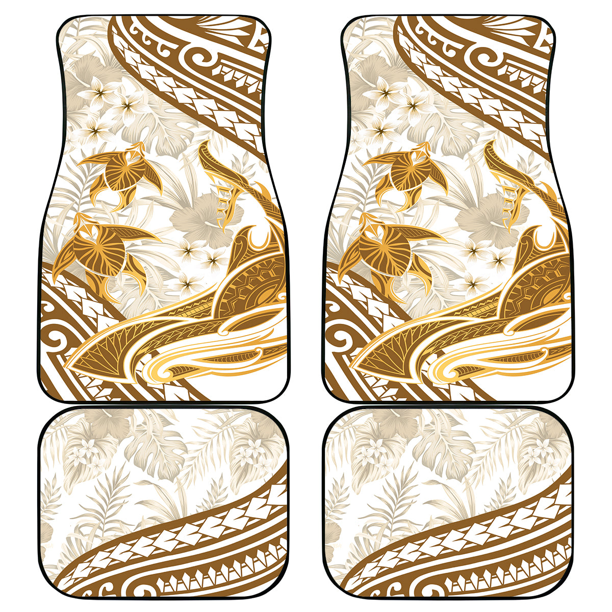 Gold Polynesia Car Mats Polynesian Turtle Shark Tattoo Tropical Vintage LT14 - Polynesian Pride