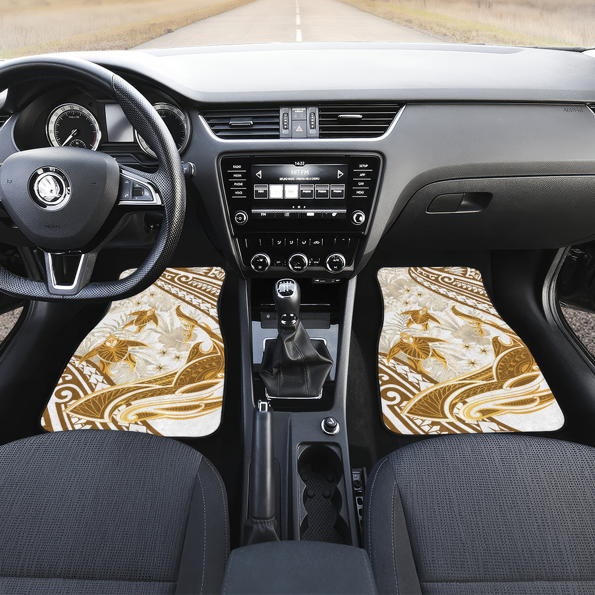 Gold Polynesia Car Mats Polynesian Turtle Shark Tattoo Tropical Vintage LT14 Set 2pcs - Front Gold - Polynesian Pride