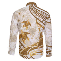 Gold Polynesia Family Matching Off Shoulder Long Sleeve Dress and Hawaiian Shirt Polynesian Turtle Shark Tattoo Tropical Vintage LT14 - Polynesian Pride