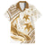 Gold Polynesia Family Matching Off Shoulder Maxi Dress and Hawaiian Shirt Polynesian Turtle Shark Tattoo Tropical Vintage LT14 Dad's Shirt - Short Sleeve Gold - Polynesian Pride