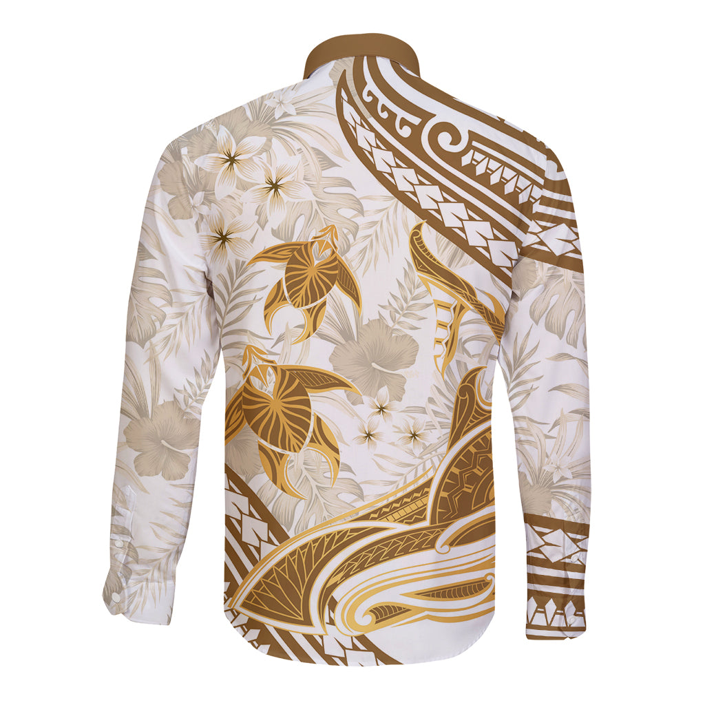 Gold Polynesia Long Sleeve Button Shirt Polynesian Turtle Shark Tattoo Tropical Vintage LT14 - Polynesian Pride