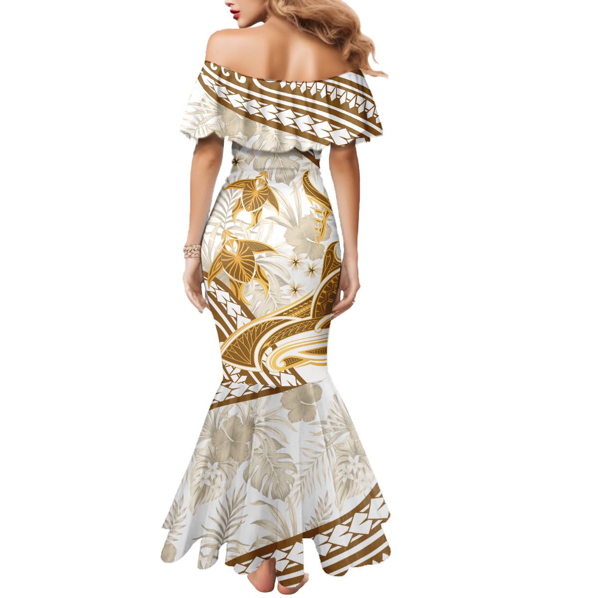 Gold Polynesia Mermaid Dress Polynesian Turtle Shark Tattoo Tropical Vintage LT14 - Polynesian Pride