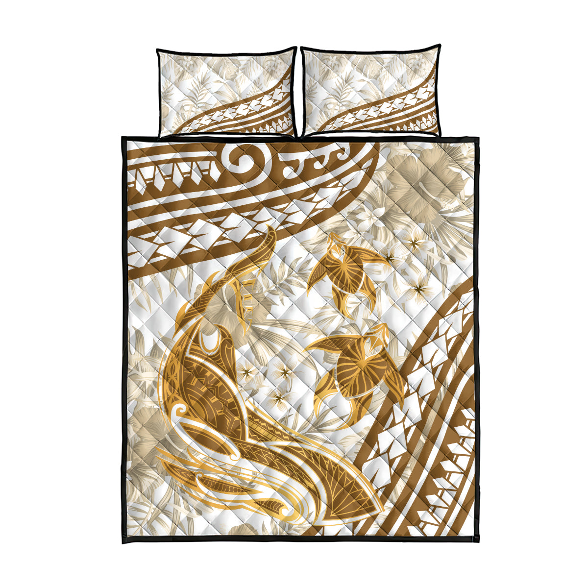 Gold Polynesia Quilt Bed Set Polynesian Turtle Shark Tattoo Tropical Vintage LT14 - Polynesian Pride