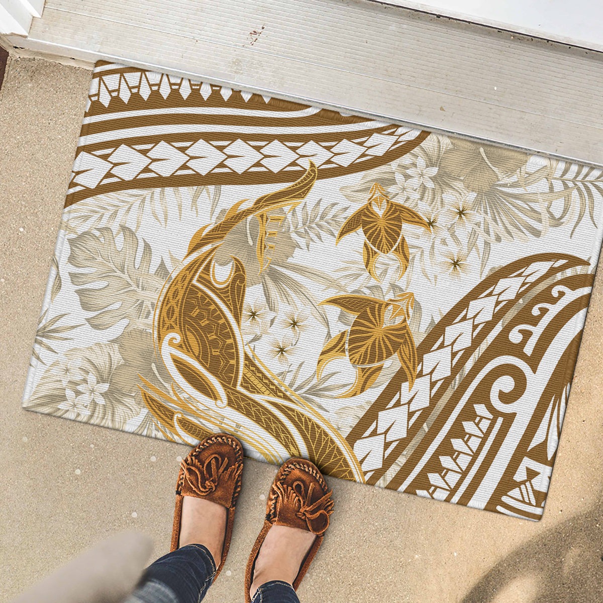 Gold Polynesia Rubber Doormat Polynesian Turtle Shark Tattoo Tropical Vintage LT14 - Polynesian Pride