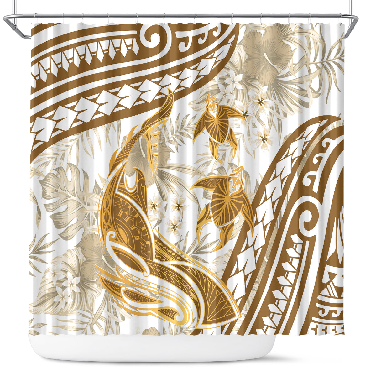 Gold Polynesia Shower Curtain Polynesian Turtle Shark Tattoo Tropical Vintage