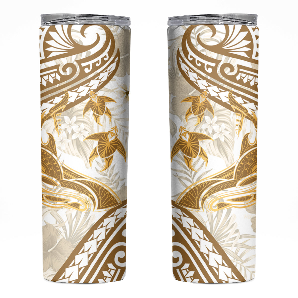 Gold Polynesia Skinny Tumbler Polynesian Turtle Shark Tattoo Tropical Vintage