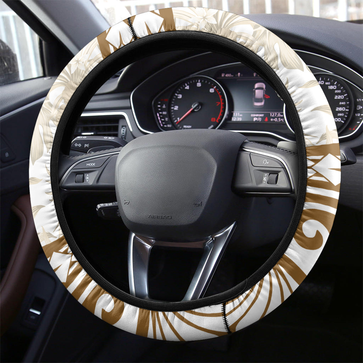 Gold Polynesia Steering Wheel Cover Polynesian Turtle Shark Tattoo Tropical Vintage LT14 - Polynesian Pride