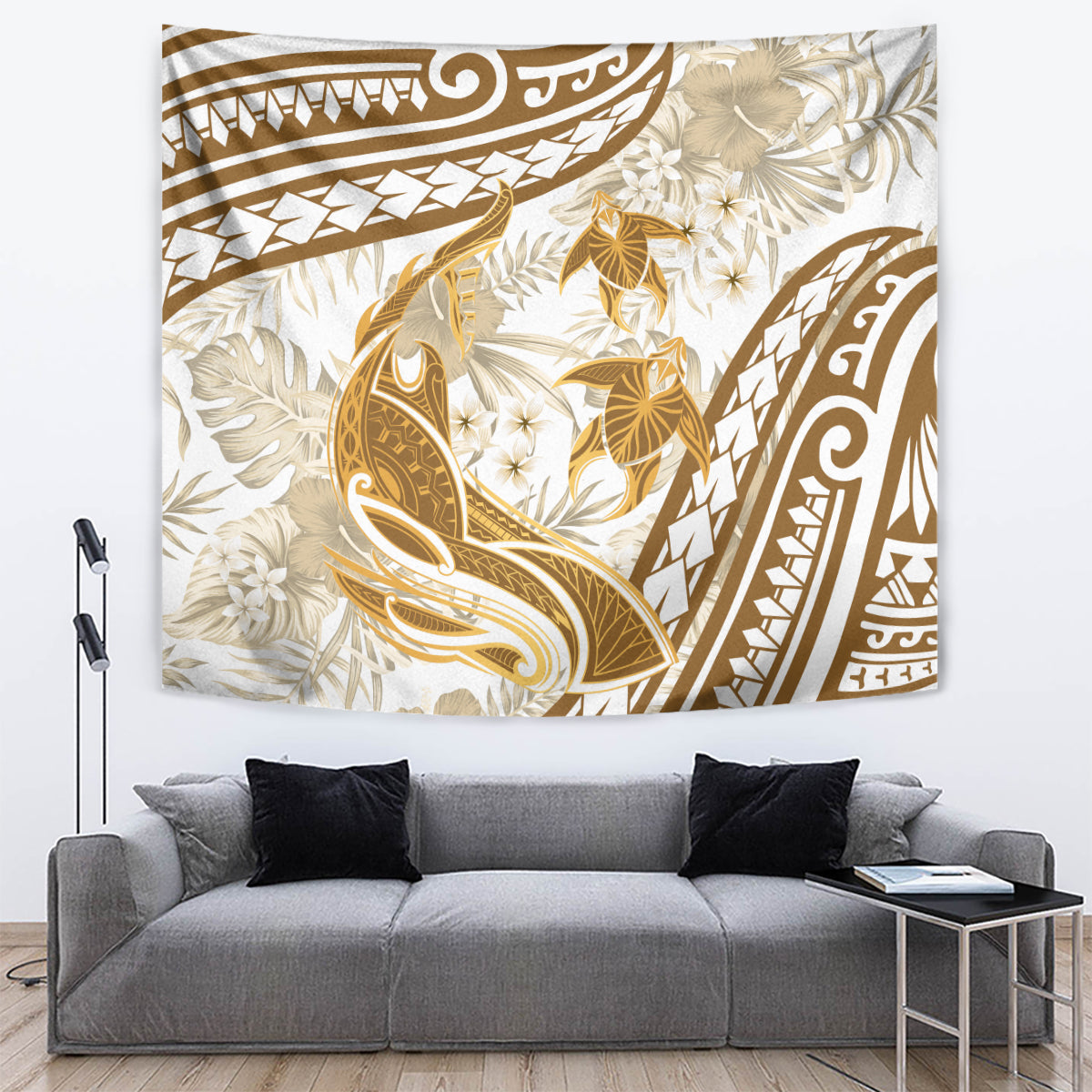 Gold Polynesia Tapestry Polynesian Turtle Shark Tattoo Tropical Vintage LT14 Gold - Polynesian Pride