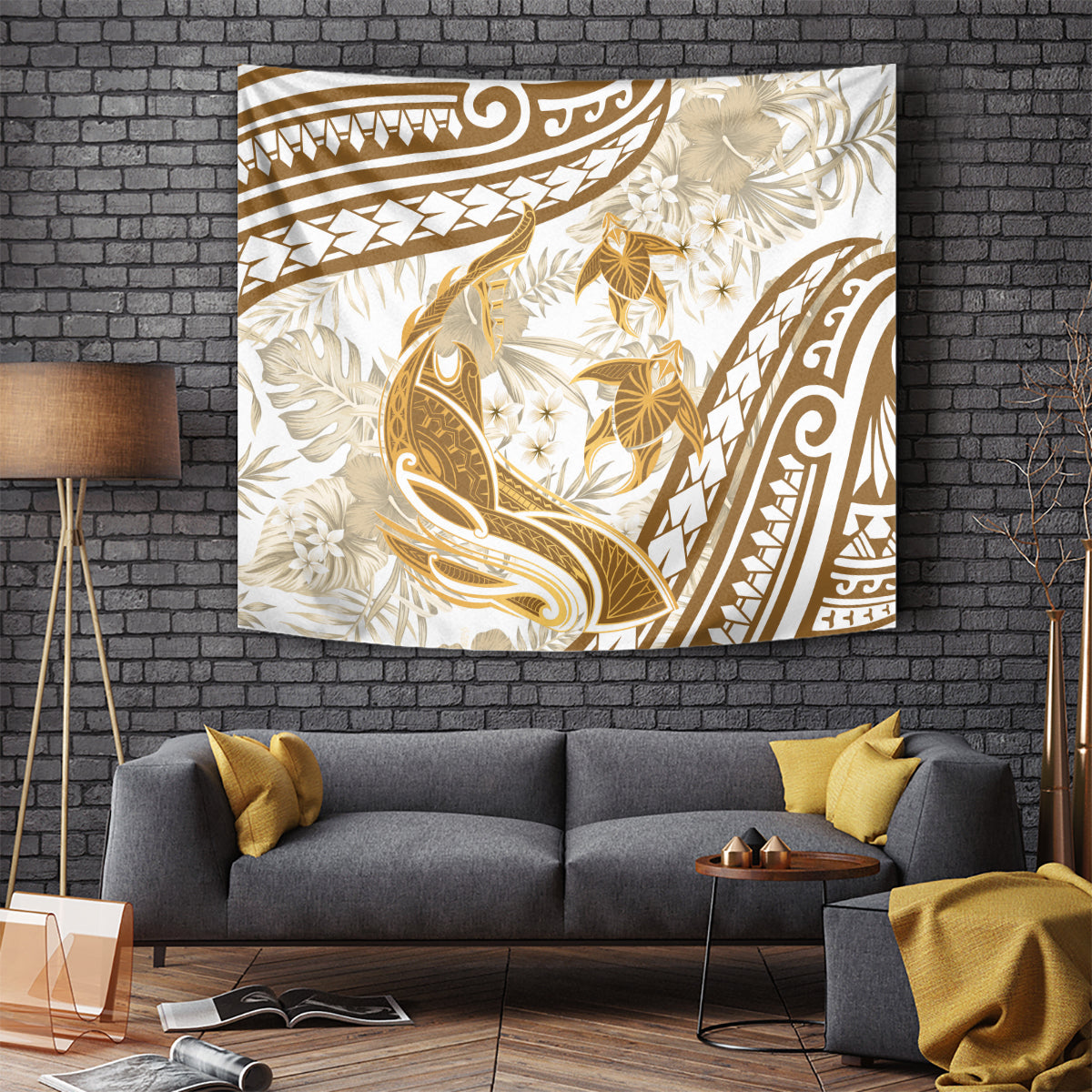 Gold Polynesia Tapestry Polynesian Turtle Shark Tattoo Tropical Vintage LT14 - Polynesian Pride