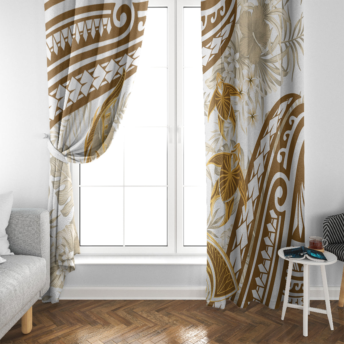 Gold Polynesia Window Curtain Polynesian Turtle Shark Tattoo Tropical Vintage LT14 - Polynesian Pride