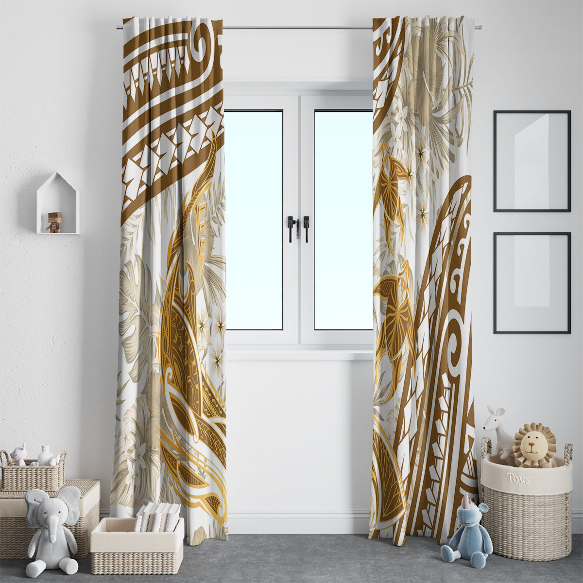 Gold Polynesia Window Curtain Polynesian Turtle Shark Tattoo Tropical Vintage LT14 - Polynesian Pride