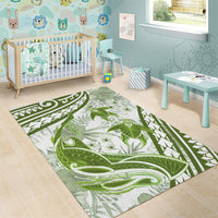 Lime Green Polynesia Area Rug Polynesian Turtle Shark Tattoo Tropical Vintage