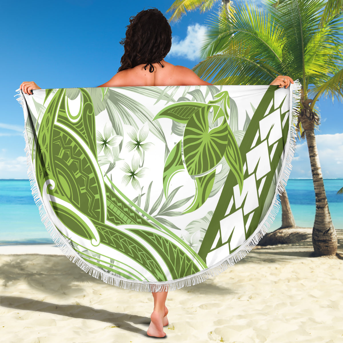 Lime Green Polynesia Beach Blanket Polynesian Turtle Shark Tattoo Tropical Vintage LT14 - Polynesian Pride