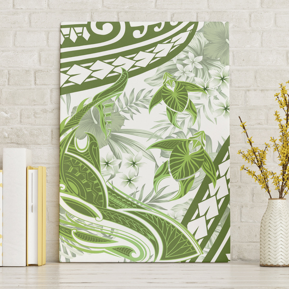 Lime Green Polynesia Canvas Wall Art Polynesian Turtle Shark Tattoo Tropical Vintage LT14 Without Frame Lime Green - Polynesian Pride
