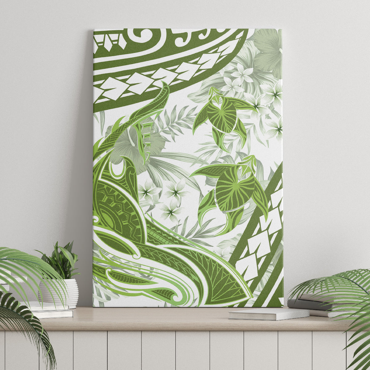 Lime Green Polynesia Canvas Wall Art Polynesian Turtle Shark Tattoo Tropical Vintage LT14 - Polynesian Pride