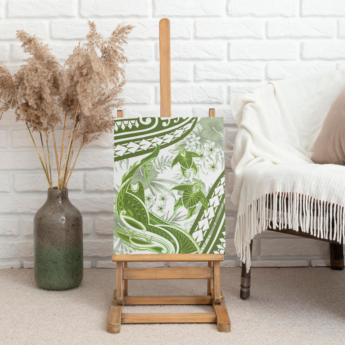 Lime Green Polynesia Canvas Wall Art Polynesian Turtle Shark Tattoo Tropical Vintage LT14 - Polynesian Pride