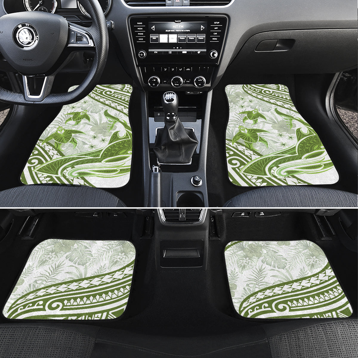 Lime Green Polynesia Car Mats Polynesian Turtle Shark Tattoo Tropical Vintage LT14 Set 4pcs Lime Green - Polynesian Pride