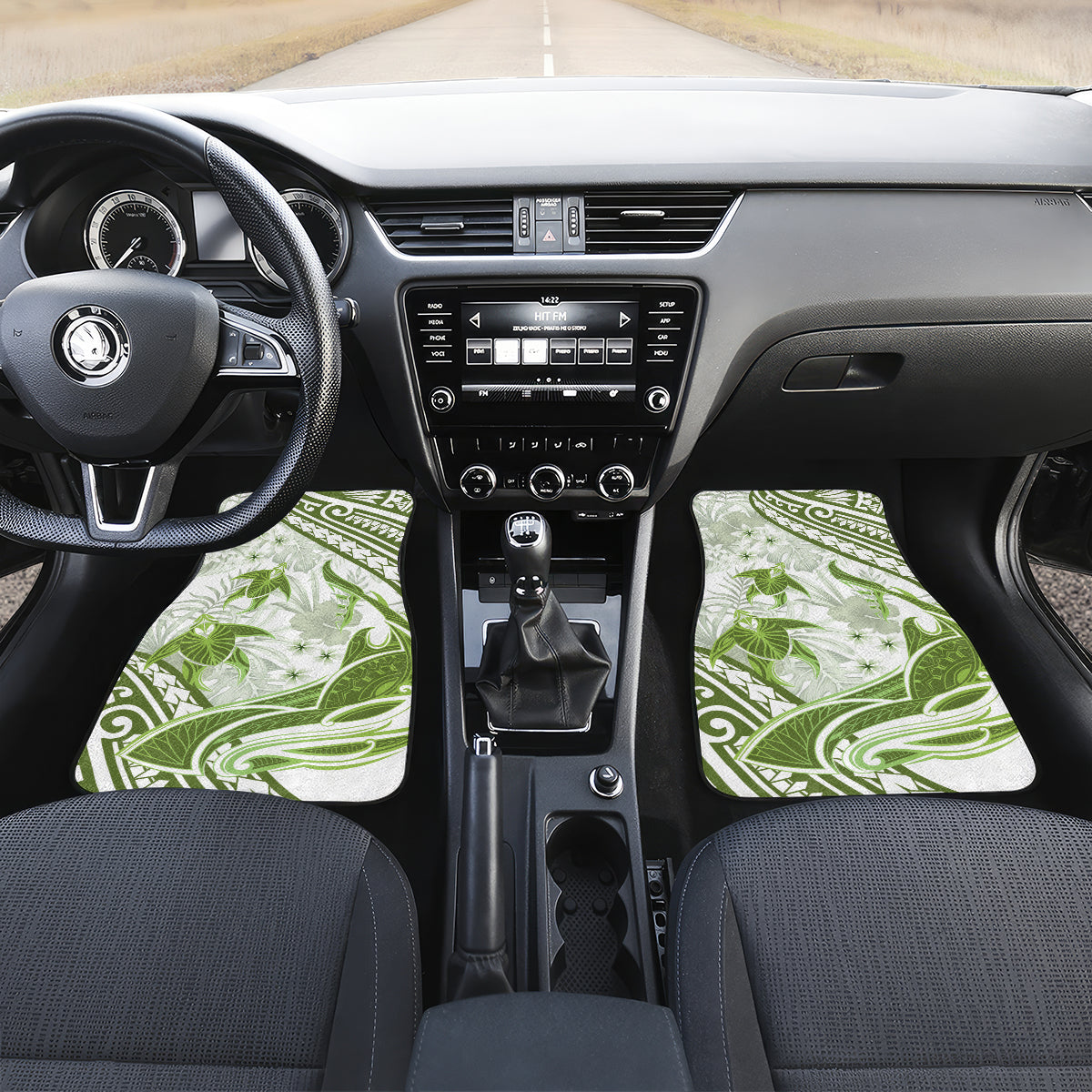 Lime Green Polynesia Car Mats Polynesian Turtle Shark Tattoo Tropical Vintage LT14 Set 2pcs - Front Lime Green - Polynesian Pride