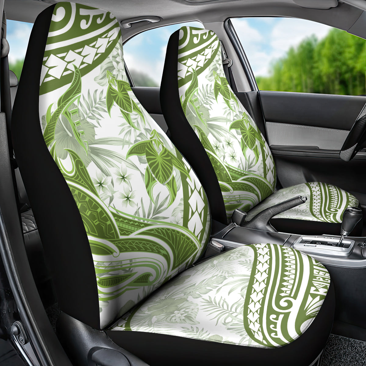 Lime Green Polynesia Car Seat Cover Polynesian Turtle Shark Tattoo Tropical Vintage