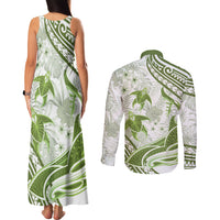 Lime Green Polynesia Couples Matching Tank Maxi Dress and Long Sleeve Button Shirt Polynesian Turtle Shark Tattoo Tropical Vintage LT14 - Polynesian Pride