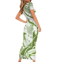 Lime Green Polynesia Family Matching Short Sleeve Bodycon Dress and Hawaiian Shirt Polynesian Turtle Shark Tattoo Tropical Vintage LT14 - Polynesian Pride