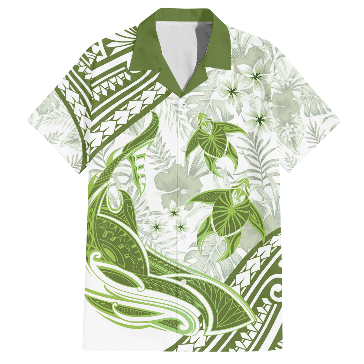 Lime Green Polynesia Family Matching Summer Maxi Dress and Hawaiian Shirt Polynesian Turtle Shark Tattoo Tropical Vintage LT14 Dad's Shirt - Short Sleeve Lime Green - Polynesian Pride
