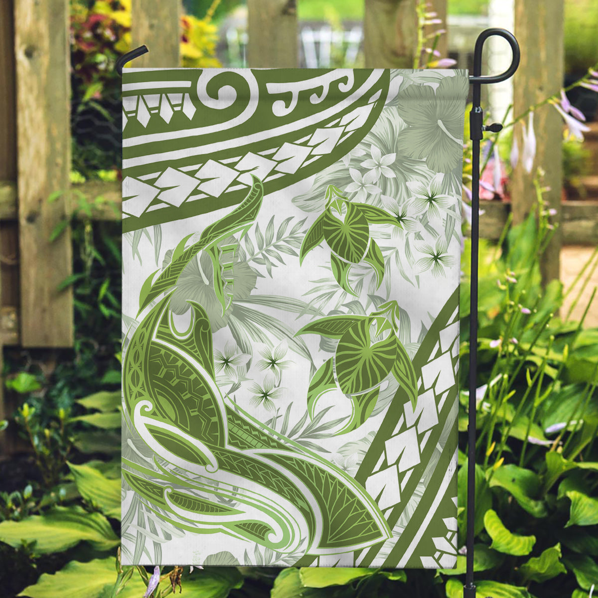 Lime Green Polynesia Garden Flag Polynesian Turtle Shark Tattoo Tropical Vintage LT14 Garden Flag Lime Green - Polynesian Pride