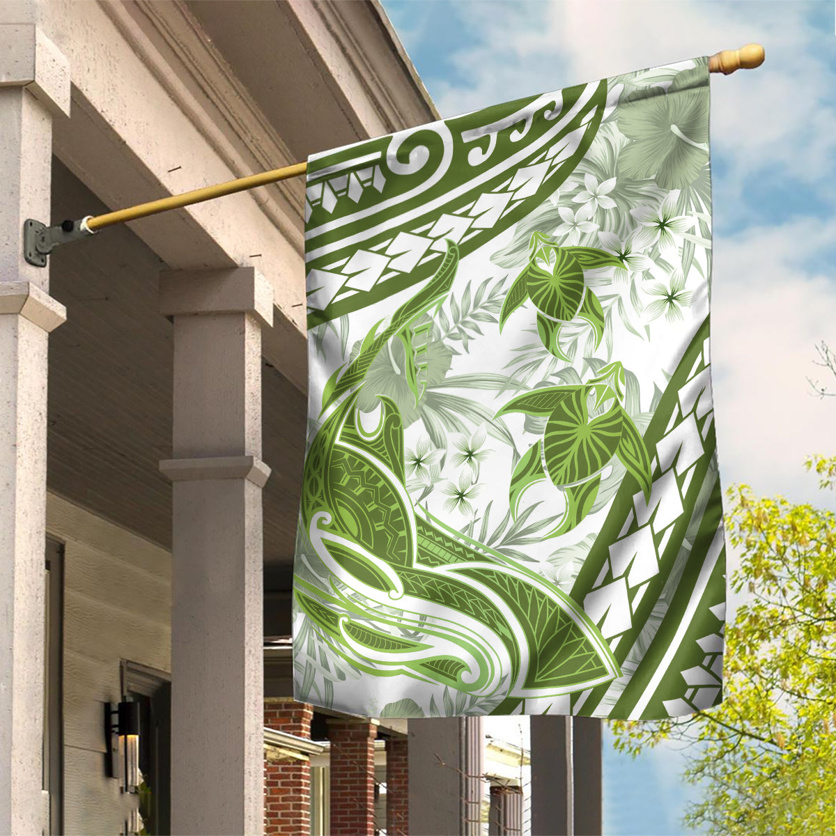 Lime Green Polynesia Garden Flag Polynesian Turtle Shark Tattoo Tropical Vintage LT14 House Flag Lime Green - Polynesian Pride