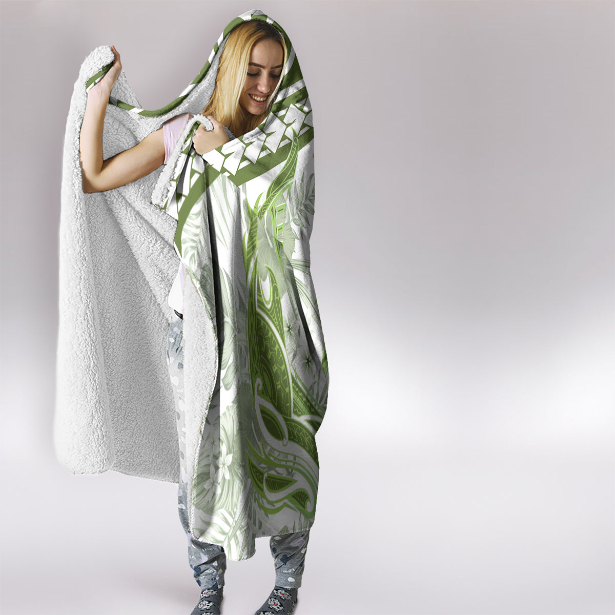 Lime Green Polynesia Hooded Blanket Polynesian Turtle Shark Tattoo Tropical Vintage LT14 - Polynesian Pride