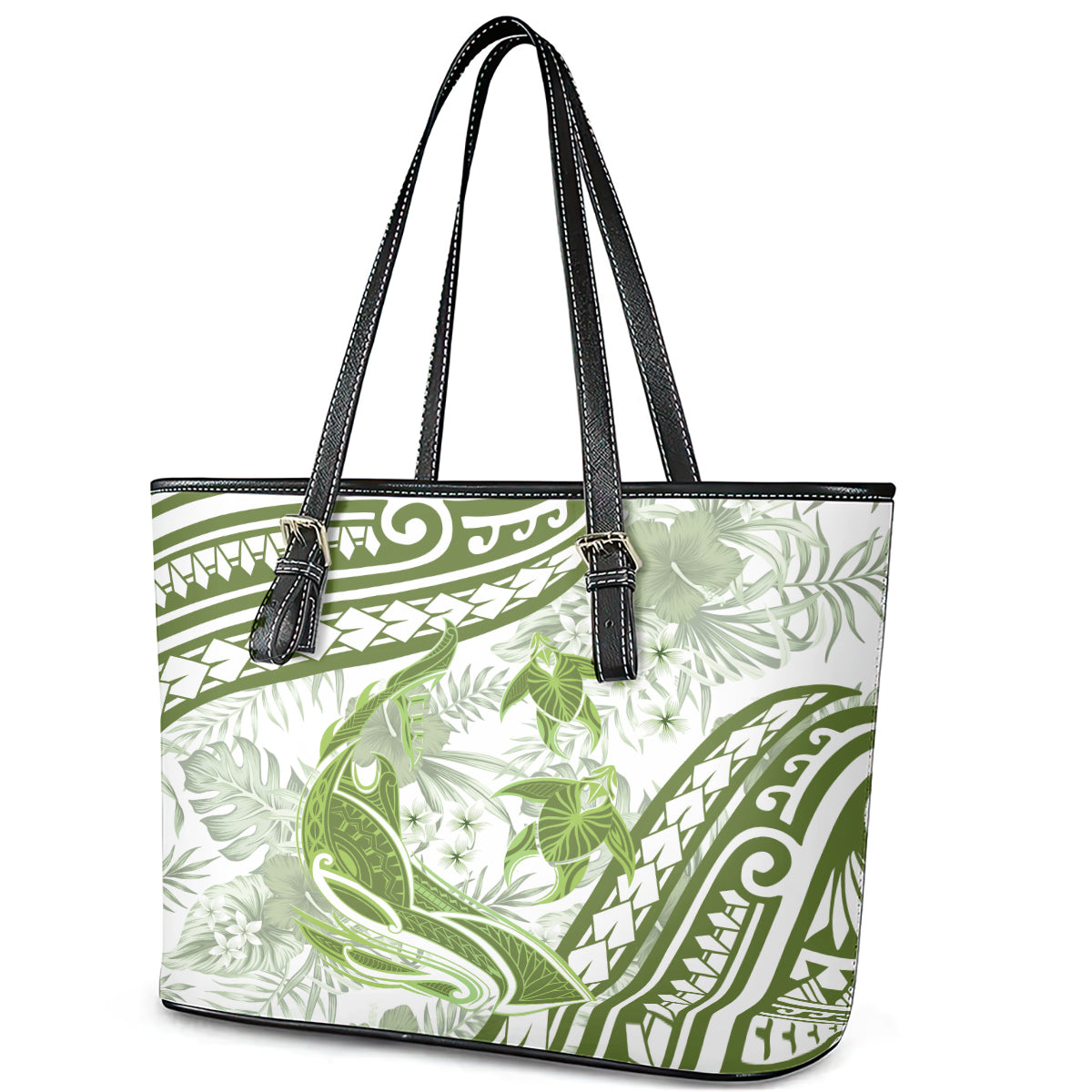 Lime Green Polynesia Leather Tote Bag Polynesian Turtle Shark Tattoo Tropical Vintage LT14 - Polynesian Pride