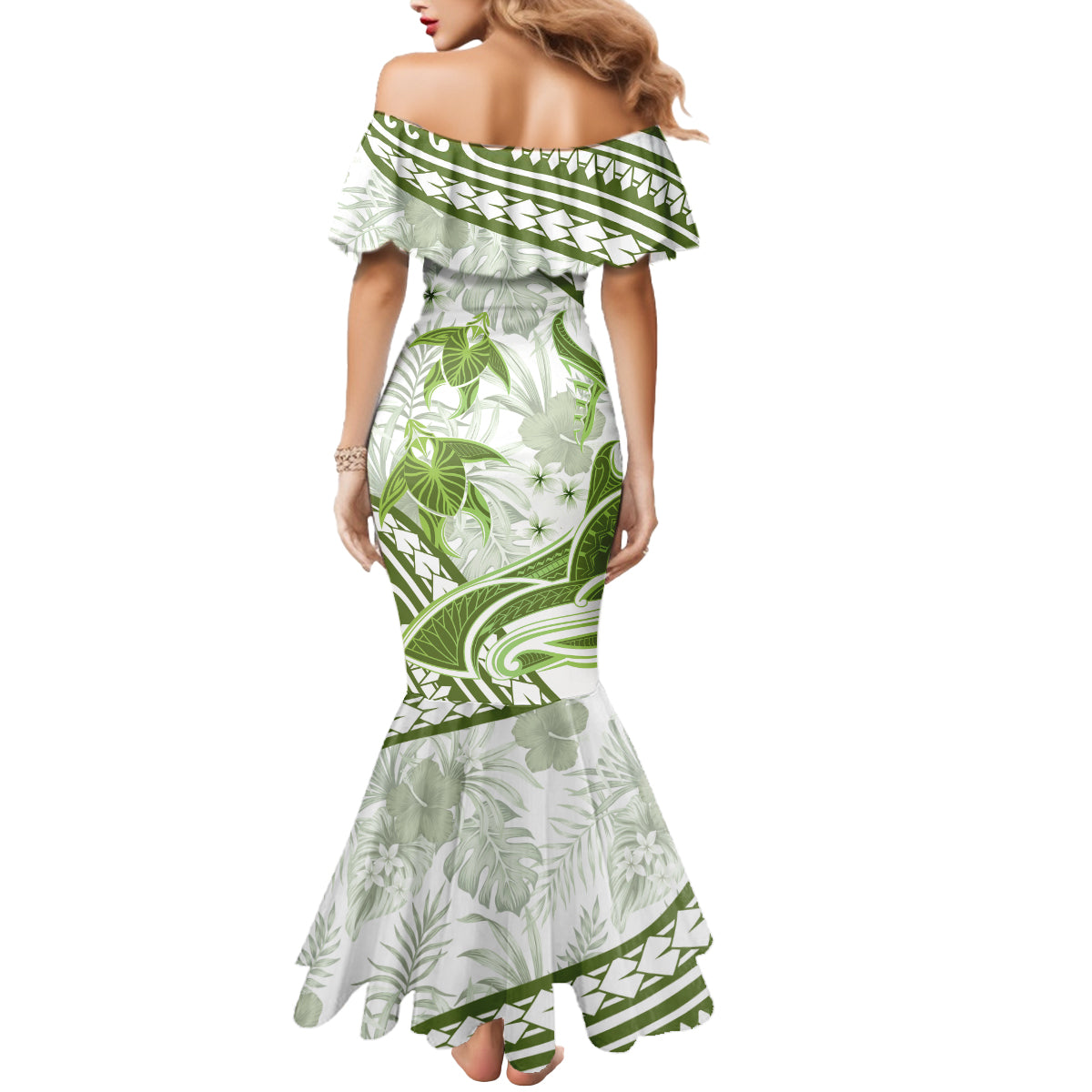 Lime Green Polynesia Mermaid Dress Polynesian Turtle Shark Tattoo Tropical Vintage LT14 - Polynesian Pride