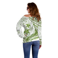 Lime Green Polynesia Off Shoulder Sweater Polynesian Turtle Shark Tattoo Tropical Vintage LT14 - Polynesian Pride