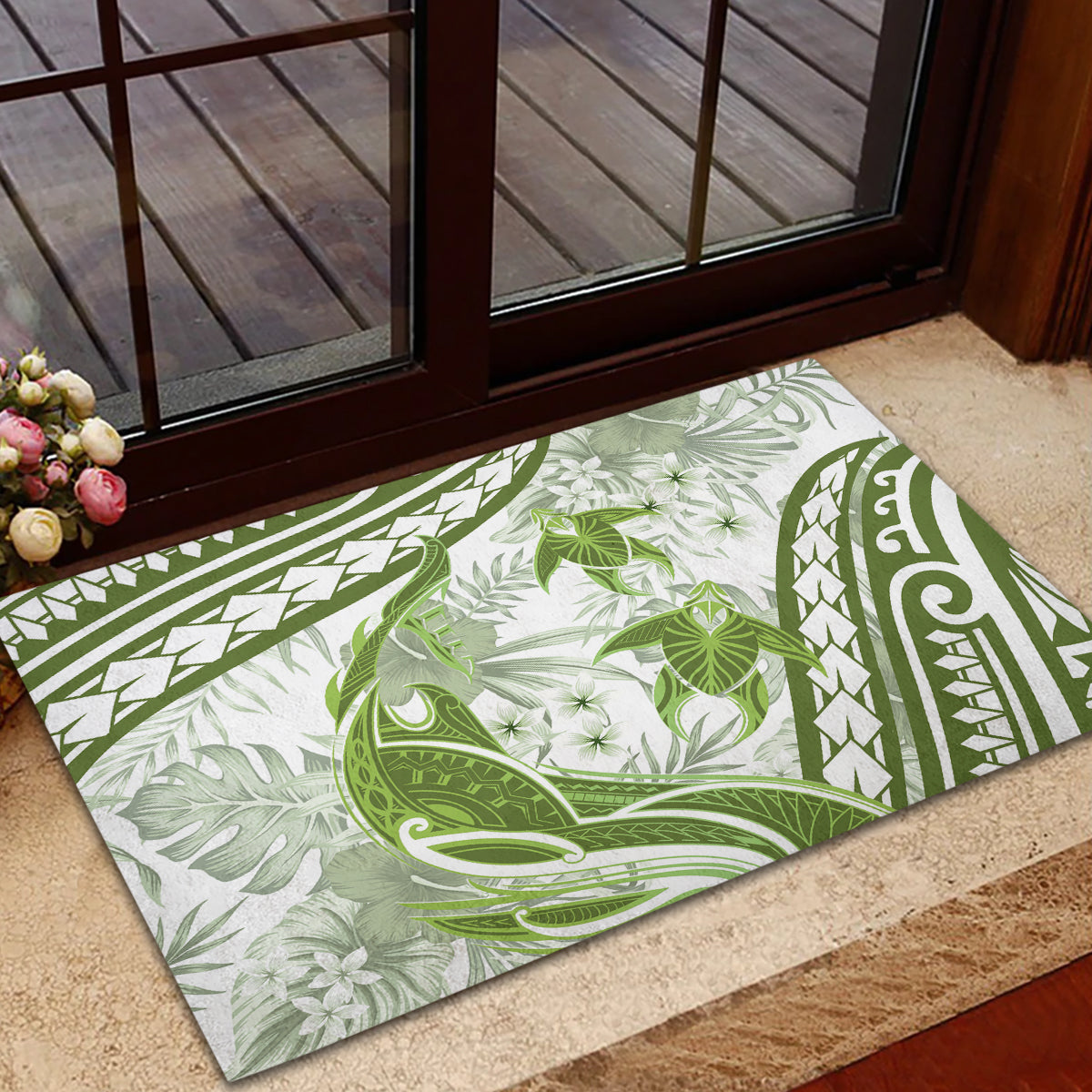 Lime Green Polynesia Rubber Doormat Polynesian Turtle Shark Tattoo Tropical Vintage LT14 - Polynesian Pride