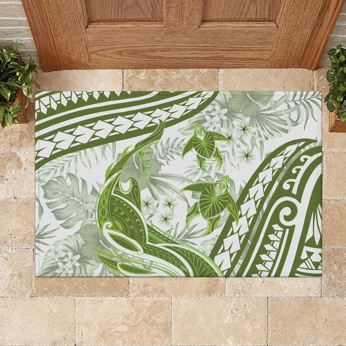 Lime Green Polynesia Rubber Doormat Polynesian Turtle Shark Tattoo Tropical Vintage LT14 - Polynesian Pride