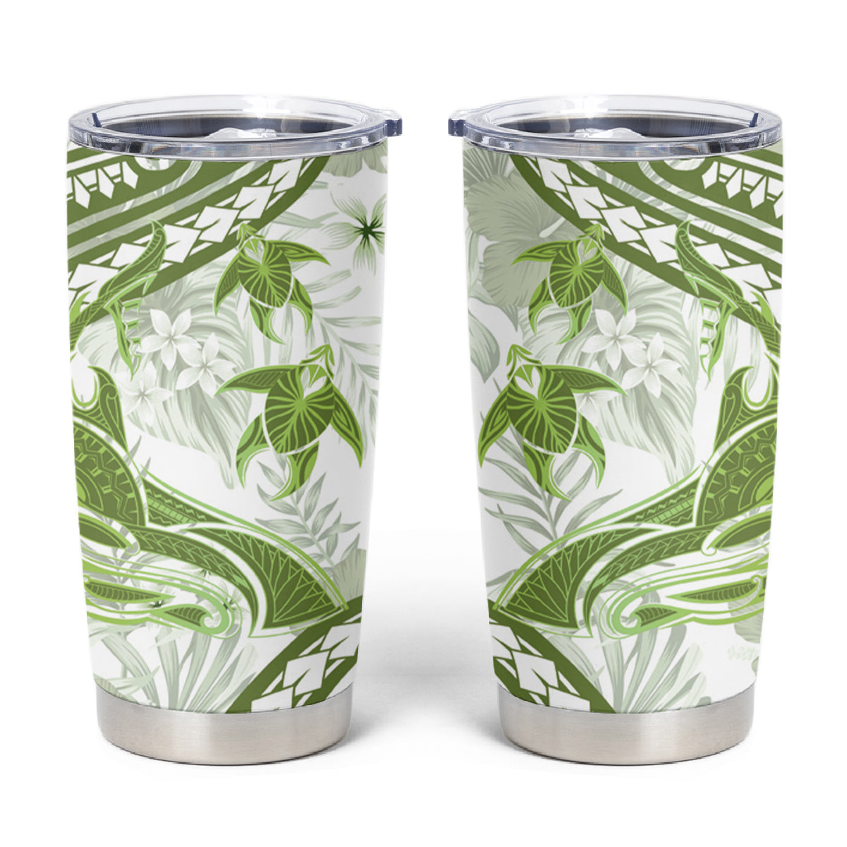 Lime Green Polynesia Tumbler Cup Polynesian Turtle Shark Tattoo Tropical Vintage