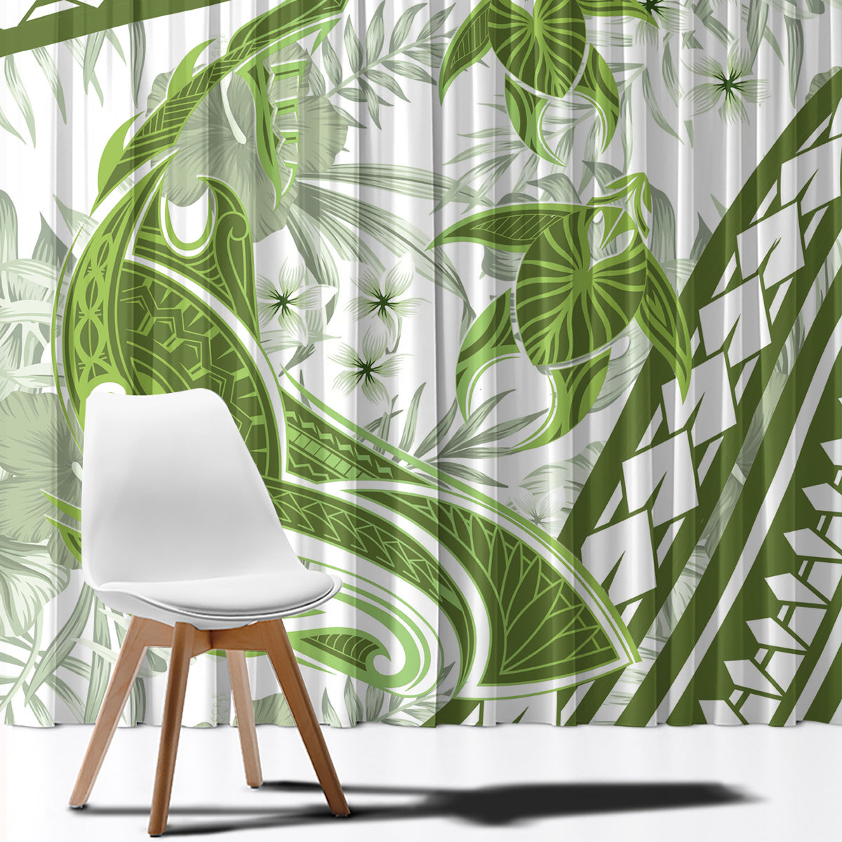 Lime Green Polynesia Window Curtain Polynesian Turtle Shark Tattoo Tropical Vintage LT14 - Polynesian Pride