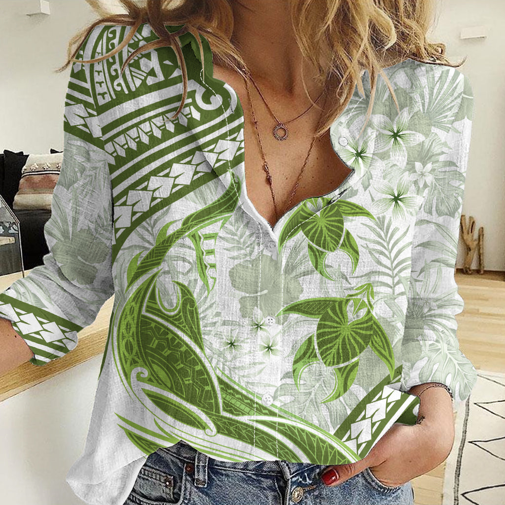 Lime Green Polynesia Women Casual Shirt Polynesian Turtle Shark Tattoo Tropical Vintage LT14 Female Lime Green - Polynesian Pride