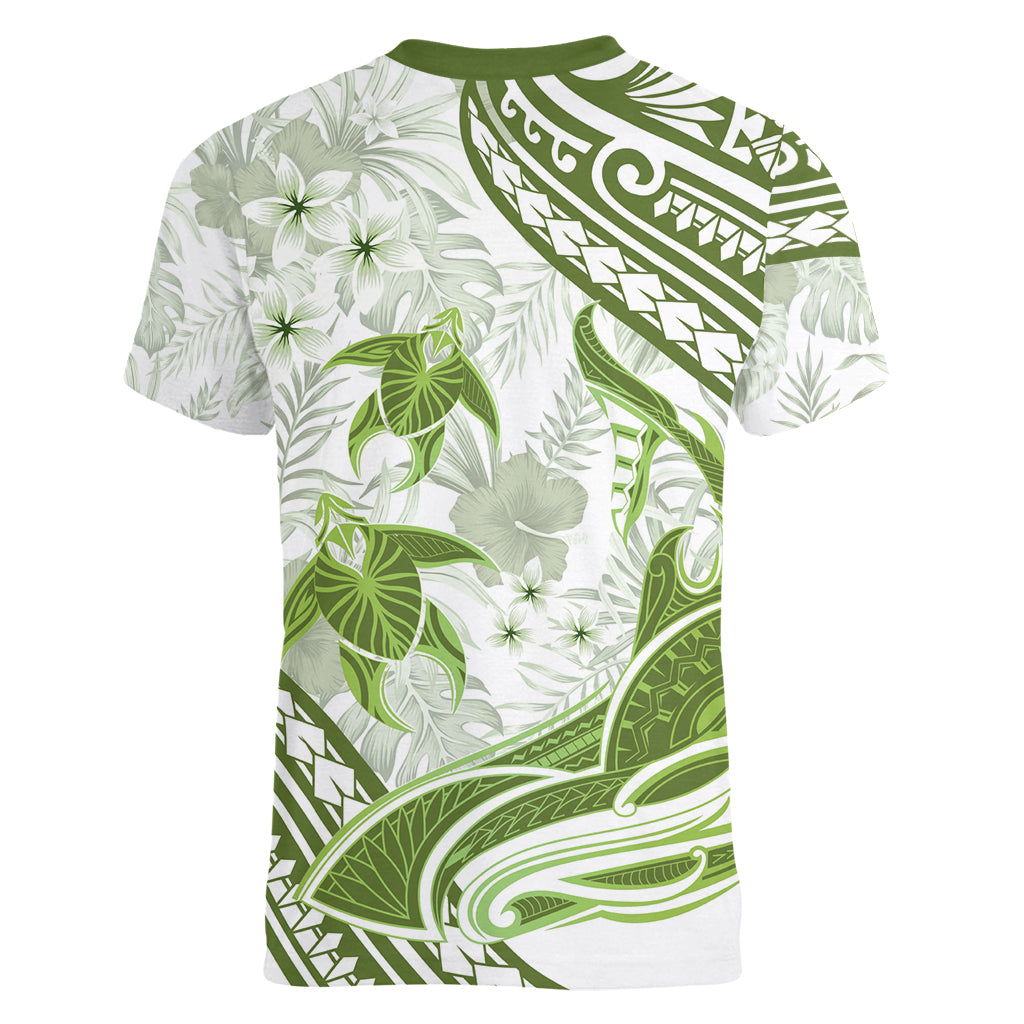 Lime Green Polynesia Women V Neck T Shirt Polynesian Turtle Shark Tattoo Tropical Vintage LT14 - Polynesian Pride